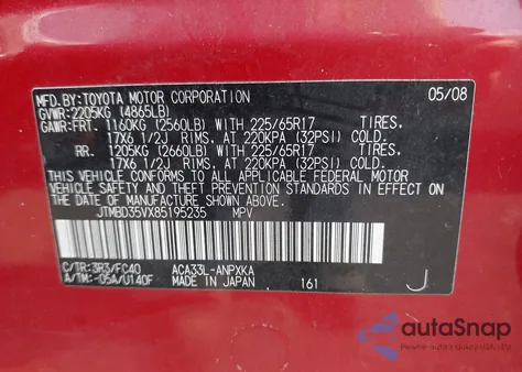 2008 Toyota Rav4 from USA, damaged, VIN JTMBD35VX85195235